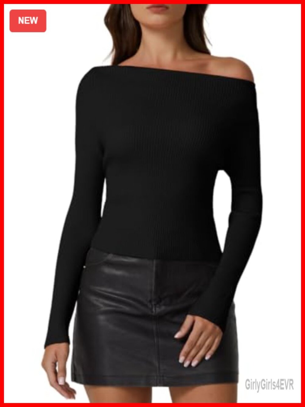 Slim Fit Asymmetrical Neck Long Sleeve Knit Pullover Sweater